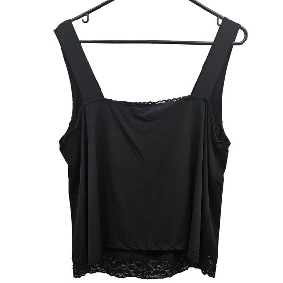 Laura Plus Petites Solid Black Color Lace Trim with Sewn on Beads Square Necklin - Picture 5 of 8